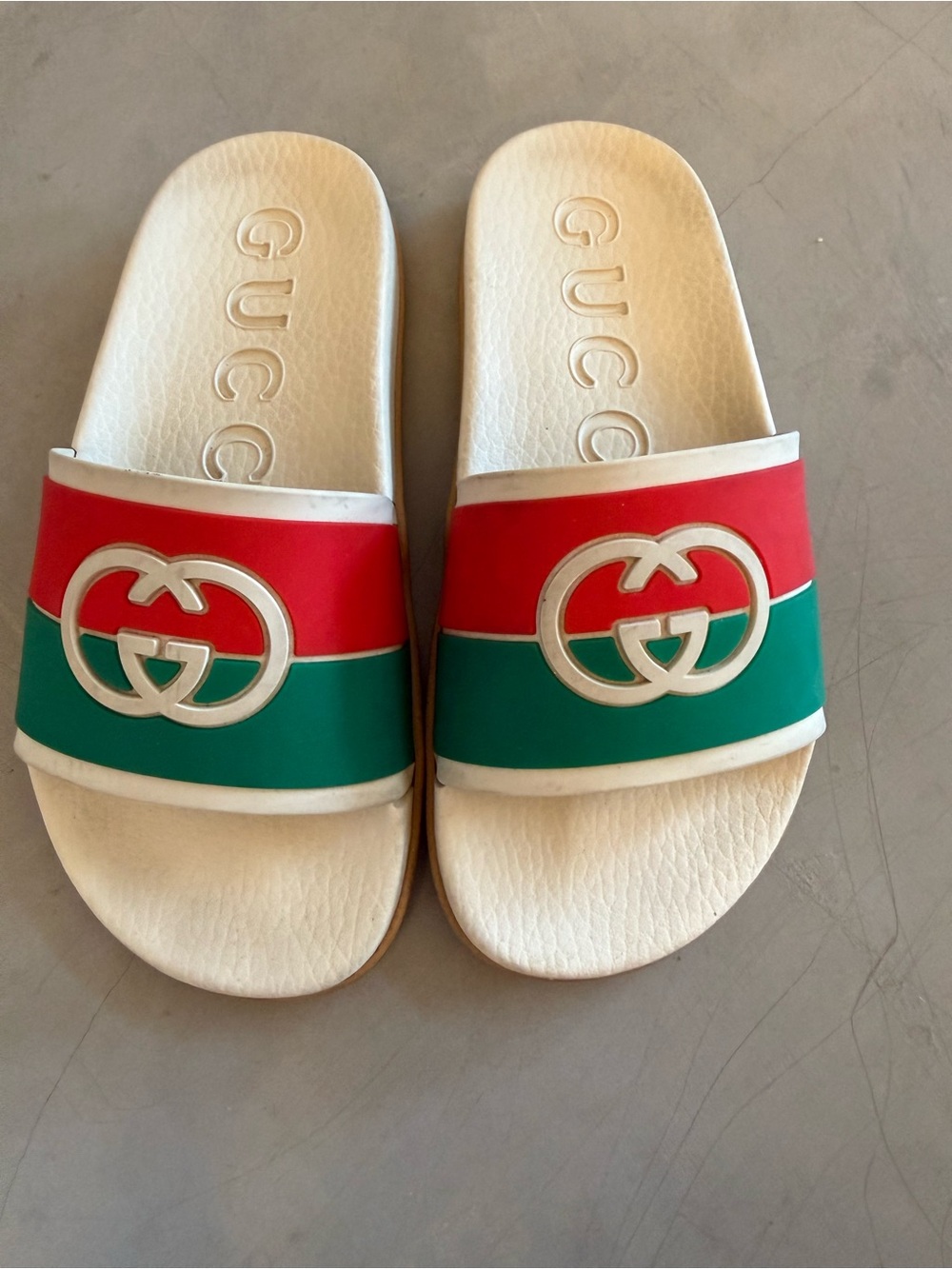 Gucci Pursuit ’72 Web Pool Slides White Red Green Size 36